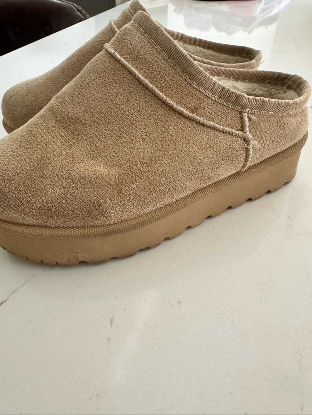 Link Plush-Lined Slip-On Mules - Tan